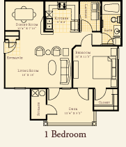 Floor plan for 1 bed, 1 bath, 758 sqft